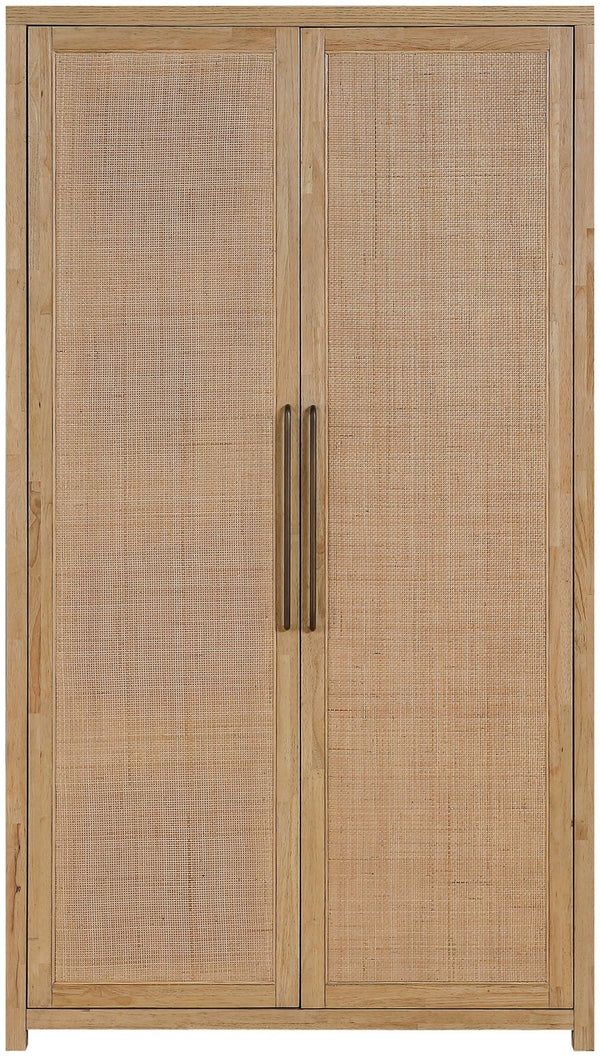 Meridian Furniture Vana Art Deco Tall Cabinet with Cane Front Doors Oak Veneer and Adjustable Interior Shelves Natural 77050Natural