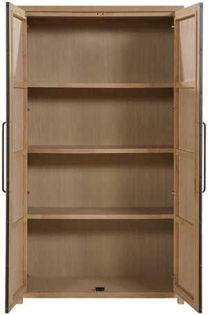 Meridian Furniture Vana Art Deco Tall Cabinet with Cane Front Doors Oak Veneer and Adjustable Interior Shelves Natural 77050Natural
