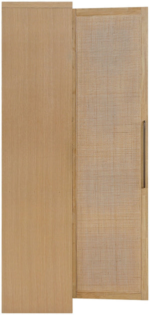 Meridian Furniture Vana Art Deco Tall Cabinet with Cane Front Doors Oak Veneer and Adjustable Interior Shelves Natural 77050Natural