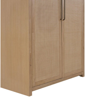 Meridian Furniture Vana Art Deco Tall Cabinet with Cane Front Doors Oak Veneer and Adjustable Interior Shelves Natural 77050Natural