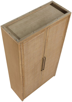 Meridian Furniture Vana Art Deco Tall Cabinet with Cane Front Doors Oak Veneer and Adjustable Interior Shelves Natural 77050Natural