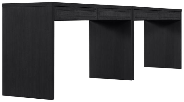 Meridian Furniture Avro Art Deco Two Piece Writing Desk Solid Wood Oak Veneer Cane Panel Home Office 77051Black-T-2PC