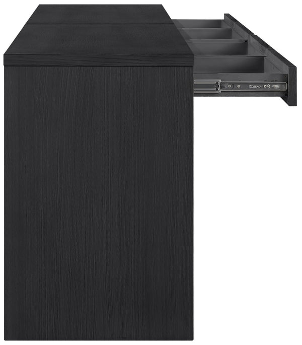 Meridian Furniture Avro Art Deco Two Piece Writing Desk Solid Wood Oak Veneer Cane Panel Home Office 77051Black-T-2PC