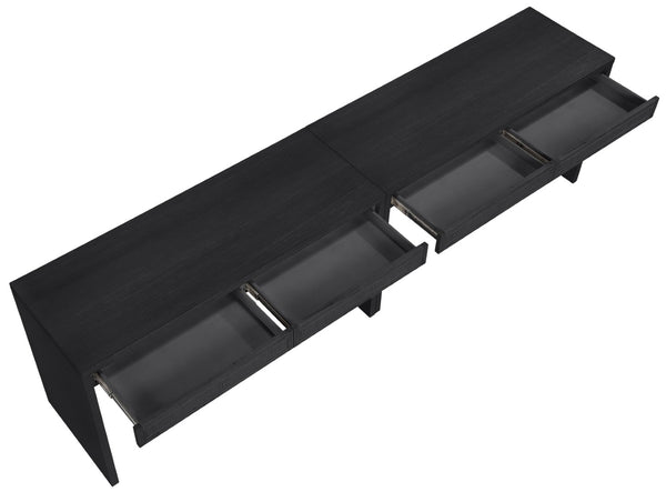 Meridian Furniture Avro Art Deco Two Piece Writing Desk Solid Wood Oak Veneer Cane Panel Home Office 77051Black-T-2PC