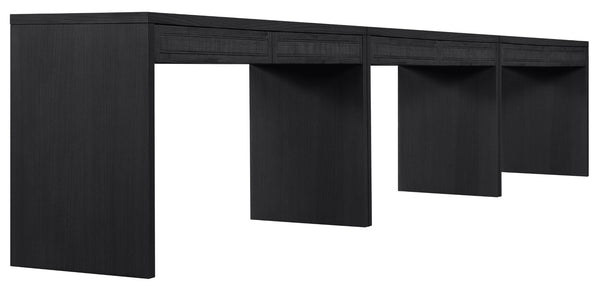 Meridian Furniture Avro Art Deco Three Piece Desk Set Oak Veneer Cane Detail Black Lacquer Finish 77051Black-T-3PC