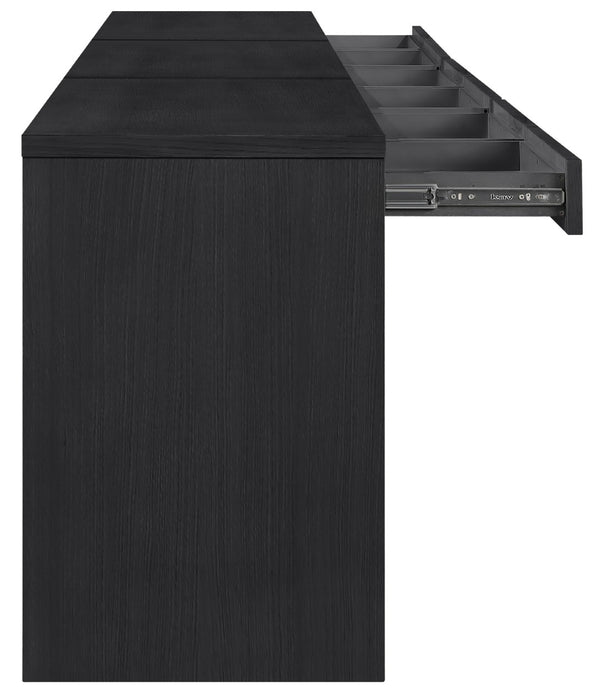 Meridian Furniture Avro Art Deco Three Piece Desk Set Oak Veneer Cane Detail Black Lacquer Finish 77051Black-T-3PC