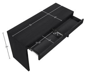 Meridian Furniture Avro Art Deco Writing Desk with Oak Veneer Surface and Black Cane Detailing 77051Black-T