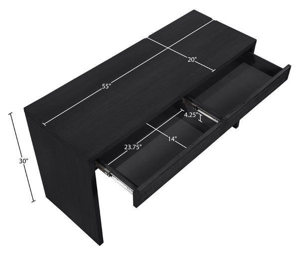 Meridian Furniture Avro Art Deco Writing Desk with Oak Veneer Surface and Black Cane Detailing 77051Black-T