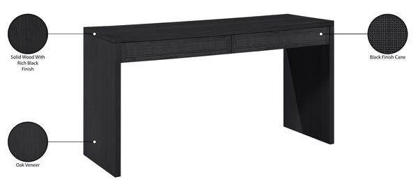 Meridian Furniture Avro Art Deco Writing Desk with Oak Veneer Surface and Black Cane Detailing 77051Black-T