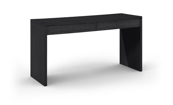 Meridian Furniture Avro Art Deco Writing Desk with Oak Veneer Surface and Black Cane Detailing 77051Black-T