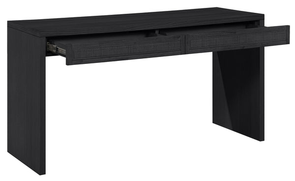 Meridian Furniture Avro Art Deco Writing Desk with Oak Veneer Surface and Black Cane Detailing 77051Black-T