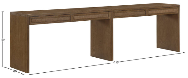 Meridian Furniture Avro Art Deco Oak Veneer Writing Desk with Cane Detailing for Home Office 77051Brown-T-2PC