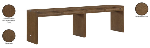 Meridian Furniture Avro Art Deco Oak Veneer Writing Desk with Cane Detailing for Home Office 77051Brown-T-2PC