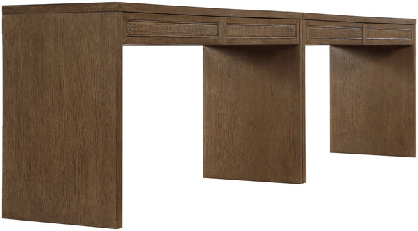 Meridian Furniture Avro Art Deco Oak Veneer Writing Desk with Cane Detailing for Home Office 77051Brown-T-2PC