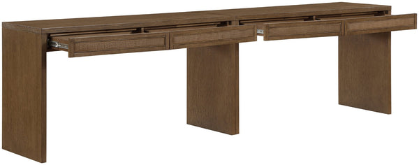 Meridian Furniture Avro Art Deco Oak Veneer Writing Desk with Cane Detailing for Home Office 77051Brown-T-2PC