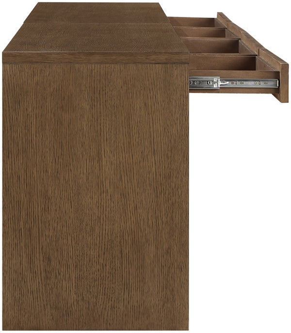Meridian Furniture Avro Art Deco Oak Veneer Writing Desk with Cane Detailing for Home Office 77051Brown-T-2PC