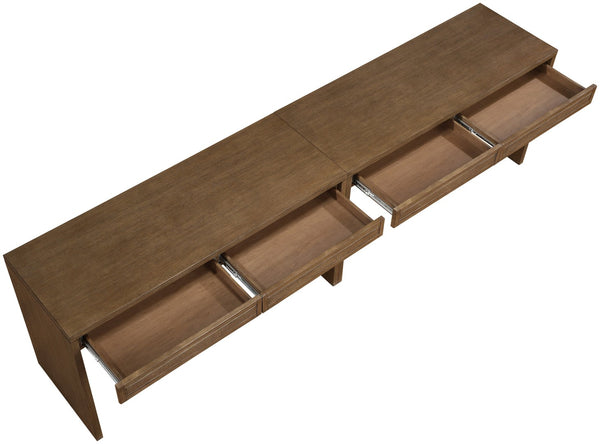 Meridian Furniture Avro Art Deco Oak Veneer Writing Desk with Cane Detailing for Home Office 77051Brown-T-2PC