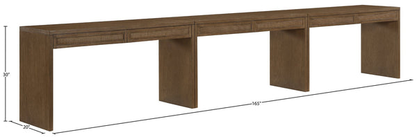 Meridian Furniture Avro Art Deco Three Piece Oak Veneer Writing Desk with Cane Accents for Home Office 77051Brown-T-3PC