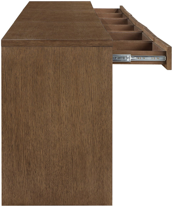 Meridian Furniture Avro Art Deco Three Piece Oak Veneer Writing Desk with Cane Accents for Home Office 77051Brown-T-3PC