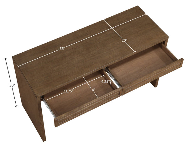 Meridian Furniture Avro Oak Veneer Writing Desk with Cane Panels and Art Deco Walnut Finish 77051Brown-T