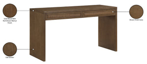 Meridian Furniture Avro Oak Veneer Writing Desk with Cane Panels and Art Deco Walnut Finish 77051Brown-T