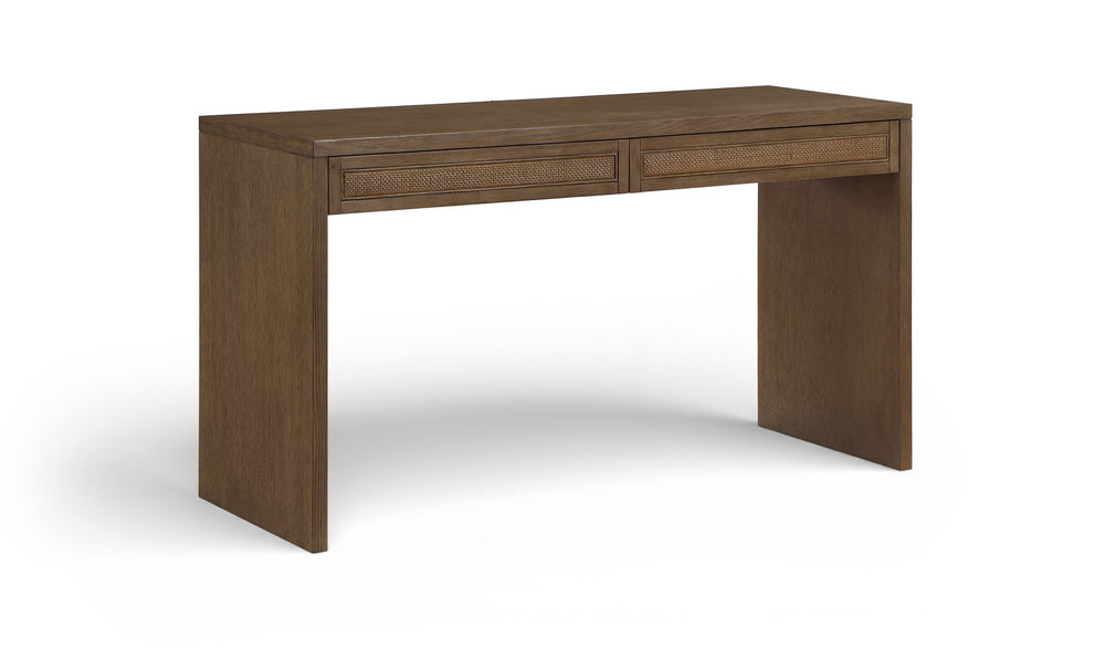 Meridian Furniture Avro Oak Veneer Writing Desk with Cane Panels and Art Deco Walnut Finish 77051Brown-T