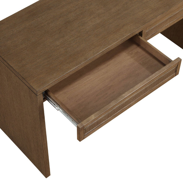 Meridian Furniture Avro Oak Veneer Writing Desk with Cane Panels and Art Deco Walnut Finish 77051Brown-T