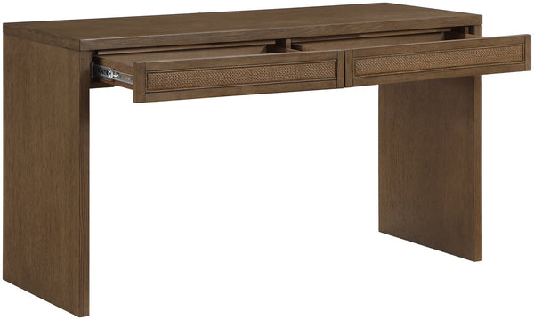 Meridian Furniture Avro Oak Veneer Writing Desk with Cane Panels and Art Deco Walnut Finish 77051Brown-T