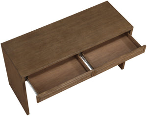 Meridian Furniture Avro Oak Veneer Writing Desk with Cane Panels and Art Deco Walnut Finish 77051Brown-T