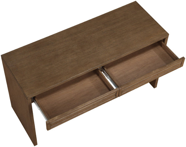 Meridian Furniture Avro Oak Veneer Writing Desk with Cane Panels and Art Deco Walnut Finish 77051Brown-T