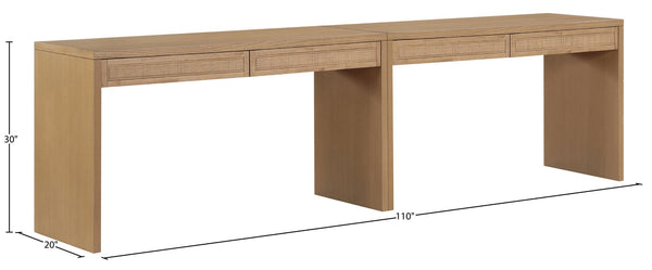 Meridian Furniture Avro Oak Veneer Cane Detail Two Piece Desk for Modern Home Office Workspaces 77051Natural-T-2PC