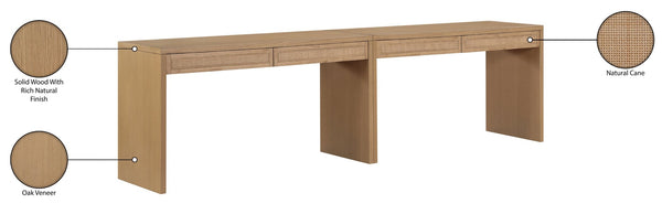 Meridian Furniture Avro Oak Veneer Cane Detail Two Piece Desk for Modern Home Office Workspaces 77051Natural-T-2PC