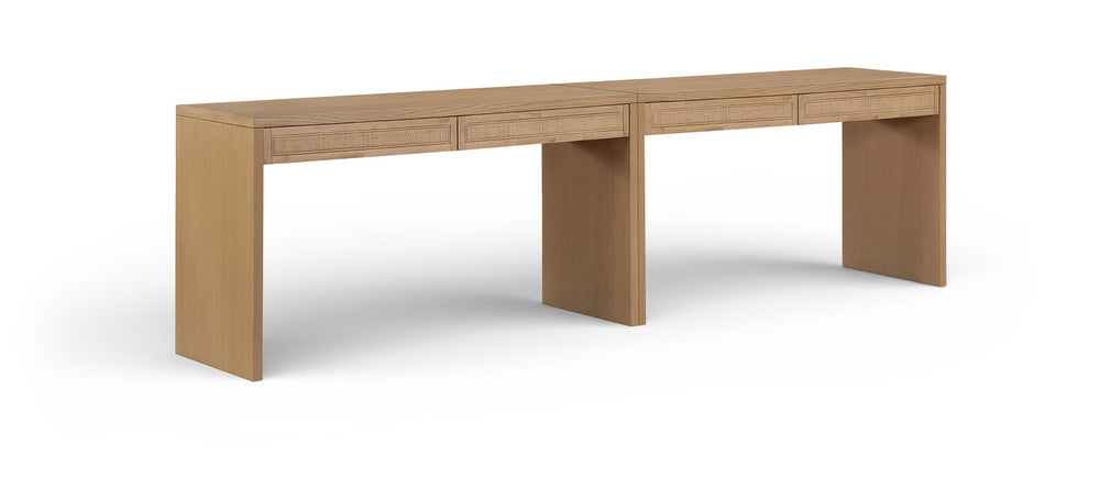 Meridian Furniture Avro Oak Veneer Cane Detail Two Piece Desk for Modern Home Office Workspaces 77051Natural-T-2PC