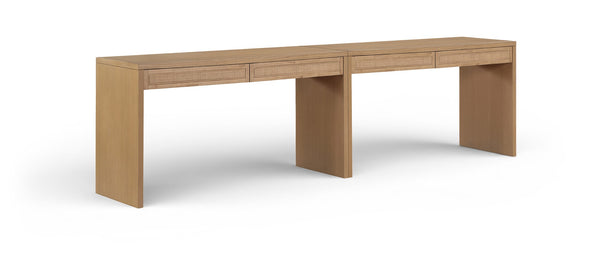 Meridian Furniture Avro Oak Veneer Cane Detail Two Piece Desk for Modern Home Office Workspaces 77051Natural-T-2PC