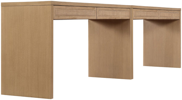 Meridian Furniture Avro Oak Veneer Cane Detail Two Piece Desk for Modern Home Office Workspaces 77051Natural-T-2PC