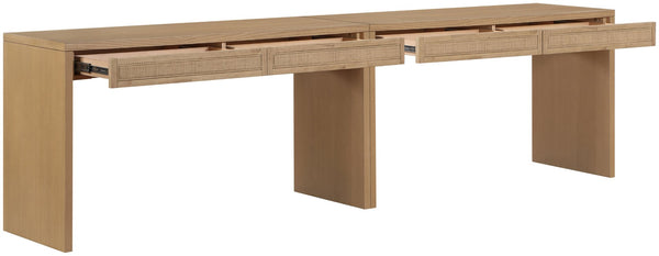 Meridian Furniture Avro Oak Veneer Cane Detail Two Piece Desk for Modern Home Office Workspaces 77051Natural-T-2PC