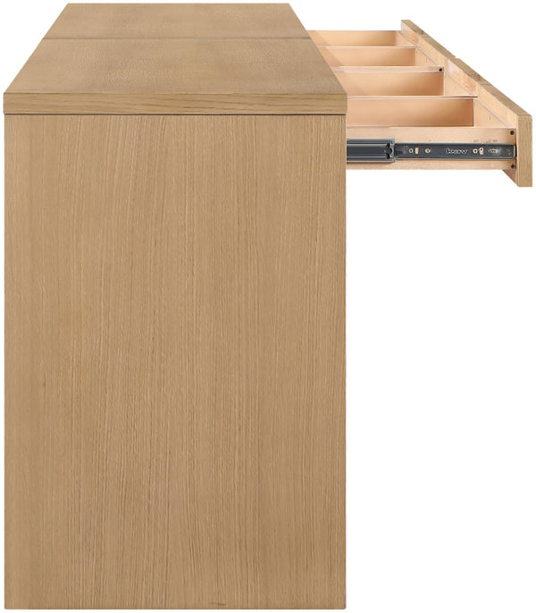 Meridian Furniture Avro Oak Veneer Cane Detail Two Piece Desk for Modern Home Office Workspaces 77051Natural-T-2PC