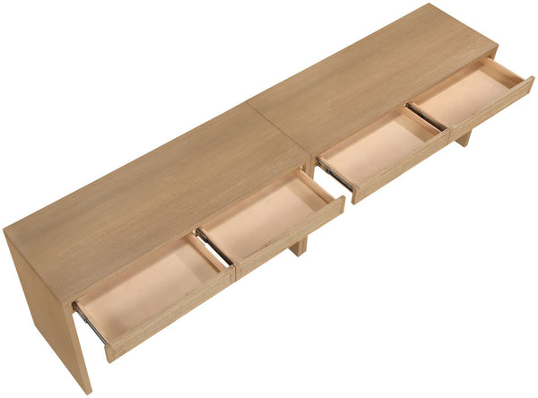 Meridian Furniture Avro Oak Veneer Cane Detail Two Piece Desk for Modern Home Office Workspaces 77051Natural-T-2PC