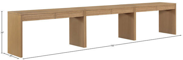 Meridian Furniture Avro Art Deco Three Piece Oak Veneer Desk Set with Natural Cane Panel Detailing 77051Natural-T-3PC