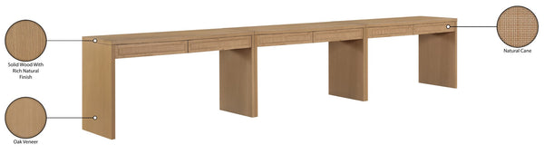 Meridian Furniture Avro Art Deco Three Piece Oak Veneer Desk Set with Natural Cane Panel Detailing 77051Natural-T-3PC