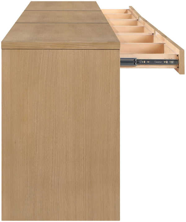 Meridian Furniture Avro Art Deco Three Piece Oak Veneer Desk Set with Natural Cane Panel Detailing 77051Natural-T-3PC