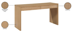 Meridian Furniture Avro Art Deco Oak Veneer Writing Desk with Woven Cane Accents for Home Office 77051Natural-T