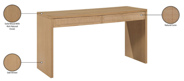 Meridian Furniture Avro Art Deco Oak Veneer Writing Desk with Woven Cane Accents for Home Office 77051Natural-T