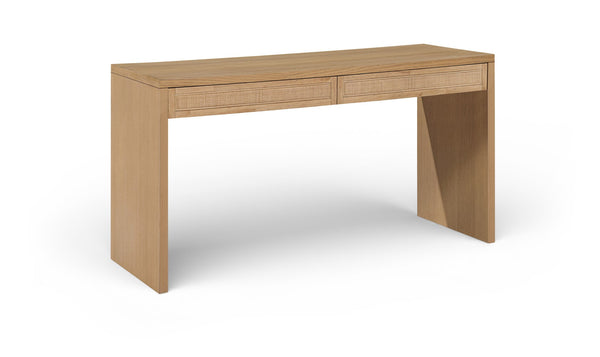 Meridian Furniture Avro Art Deco Oak Veneer Writing Desk with Woven Cane Accents for Home Office 77051Natural-T