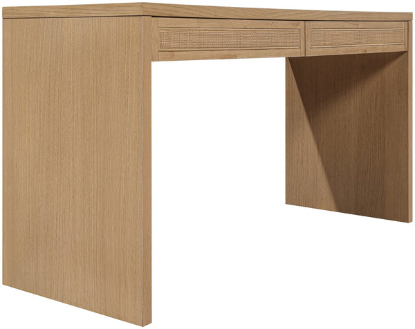Meridian Furniture Avro Art Deco Oak Veneer Writing Desk with Woven Cane Accents for Home Office 77051Natural-T