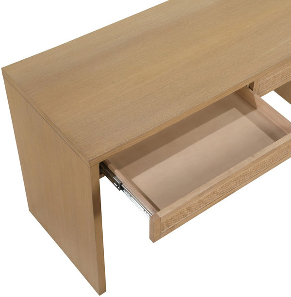 Meridian Furniture Avro Art Deco Oak Veneer Writing Desk with Woven Cane Accents for Home Office 77051Natural-T