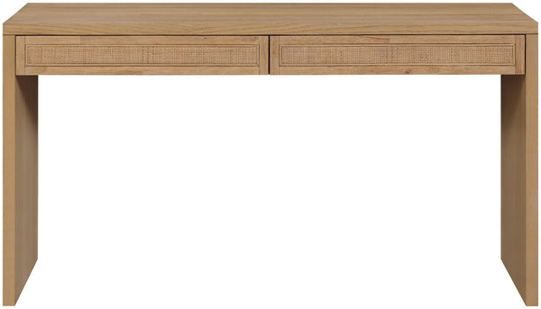 Meridian Furniture Avro Art Deco Oak Veneer Writing Desk with Woven Cane Accents for Home Office 77051Natural-T
