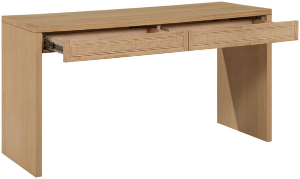 Meridian Furniture Avro Art Deco Oak Veneer Writing Desk with Woven Cane Accents for Home Office 77051Natural-T