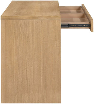 Meridian Furniture Avro Art Deco Oak Veneer Writing Desk with Woven Cane Accents for Home Office 77051Natural-T