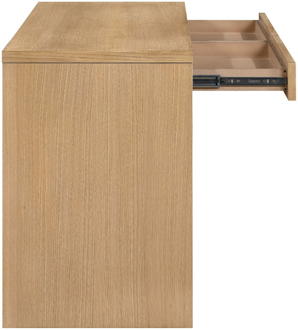 Meridian Furniture Avro Art Deco Oak Veneer Writing Desk with Woven Cane Accents for Home Office 77051Natural-T